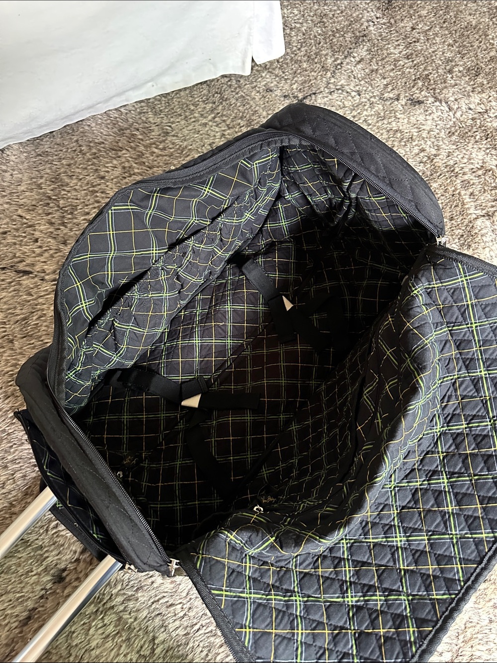 Vera Bradley Black Quilted Weekender Duffel with wheels! - Picture 8 of 12